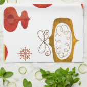 Linge De Cuisine Ornements rouges audacieux de Waterclor (Plié)