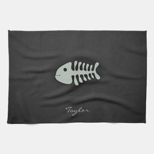 Linge De Cuisine Os de poisson gris cendré (Horizontal)