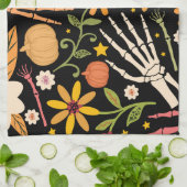 Linge De Cuisine Os d'Halloween, motif floral sans couture. (Plié)