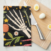 Linge De Cuisine Os d'Halloween, motif floral sans couture. (Quart Plié)