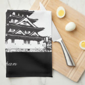 Linge De Cuisine Osaka noir et blanc, Japon (Quart Plié)