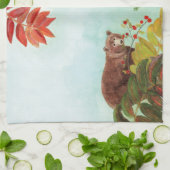 Linge De Cuisine Ours Brown Mangeant Baies Rowan Rouge (Plié)