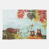 Linge De Cuisine Ours Brown Mangeant Baies Rowan Rouge (Horizontal)