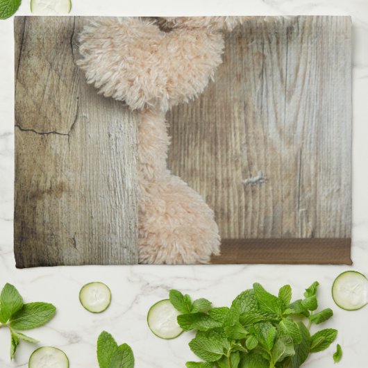 Linge De Cuisine Ours Cute Stuffé Mur Rustique En Bois (Plié)