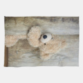 Linge De Cuisine Ours Cute Stuffé Mur Rustique En Bois (Horizontal)