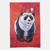 Linge De Cuisine Ours de panda à Santa Hat sur Rouge (Vertical)