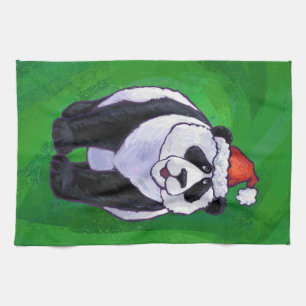 Linge De Cuisine Ours de panda à Santa Hat sur Vert