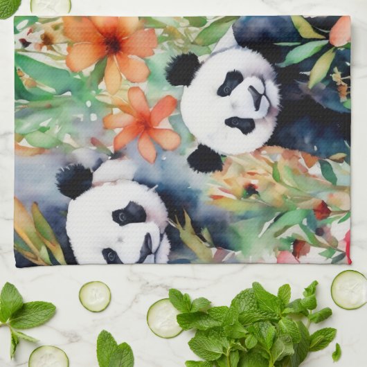 Linge De Cuisine Ours de panda aquarelle (Plié)