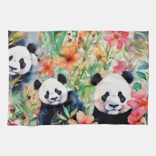 Linge De Cuisine Ours de panda aquarelle (Horizontal)