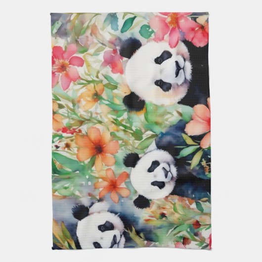 Linge De Cuisine Ours de panda aquarelle (Vertical)