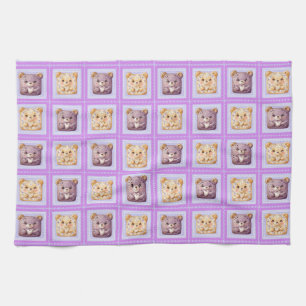Linge De Cuisine Ours en pain d'épice patchwork lavande myrtille mi