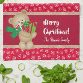 Linge De Cuisine Ours en peluche de Noël avec cadeau et flocons de  (Plié)