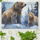 Linge De Cuisine Ours Grizzly et Bébé (Plié)