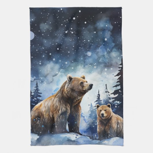 Linge De Cuisine Ours Grizzly et Bébé (Vertical)