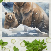 Linge De Cuisine Ours Grizzly et bébé (Plié)