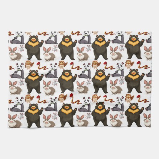 Linge De Cuisine Ours Heureux Et Amis (Horizontal)