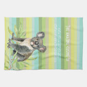 Linge De Cuisine Ours Koala mignon sur vert rayé bg nom personnalis (Horizontal)