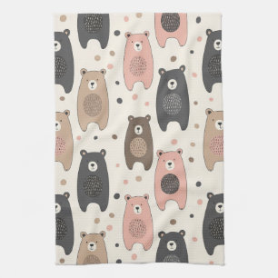 Linge De Cuisine Ours mignon - Douce forêt de bois pastel (1)