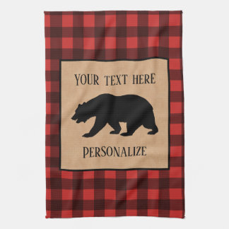 Linge De Cuisine Ours Noir Sur Un Plaid Rouge Et Noir Personnalisé