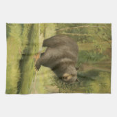 Linge De Cuisine Ours noir sur un tronc d'arbre (Horizontal)