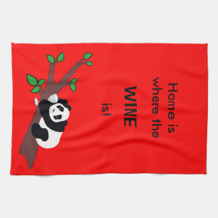 Linge De Cuisine Ours panda drôle de consommation de vin dans