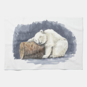 Linge De Cuisine Ours polaire dormant, aquarelle