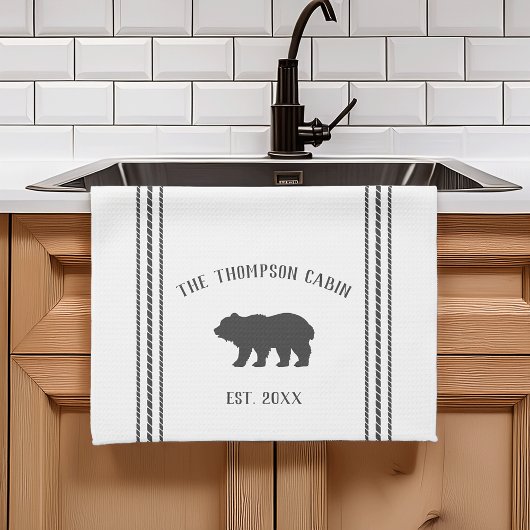 Linge De Cuisine Ours rustique blanc et charbon Personnalisé
