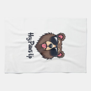 Linge De Cuisine Ours vintage Hey Paws Up avec des lunettes de sole