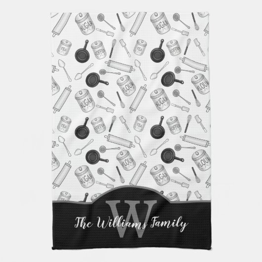 Linge De Cuisine Outils de cuisine Monogramme Motif - Noir| Blanc (Vertical)