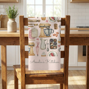Linge De Cuisine Outils de cuisson à l'aquarelle motif rose personn