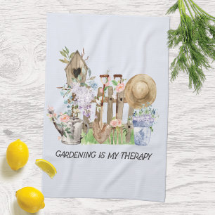 Linge De Cuisine Outils de jardinage floraux à l'aquarelle et citat