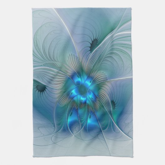 Linge De Cuisine Ovations debout, Fractale abstraite bleu turquoise (Vertical)