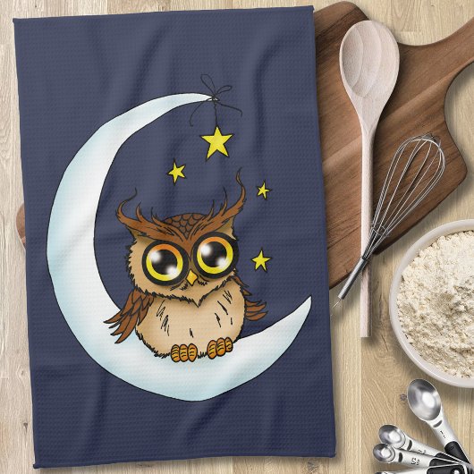 Linge De Cuisine Owl Moon Blue Cute Stars