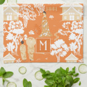 Linge De Cuisine Pagode de la Chinoiserie orange Monogramme (Plié)