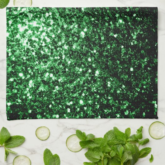 Linge De Cuisine Paillettes vert foncé fausses (Plié)