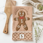 Linge De Cuisine Pain d'épices Homme Monogramme Brown Joyeux Noël<br><div class="desc">Célébrez la saison des Fêtes avec ce tailleur de pain d'épices homme Joyeux serviette de cuisine de Noël. Doté d'un mignon homme en pain d'épices avec cravate arc rouge, d'un accueil festif "Joyeux Noël" et d'un monogramme personnalisé sur un arrière - plan marron, cette serviette ajoute une touche festive et...</div>