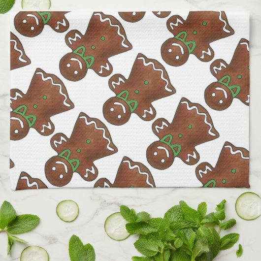Linge De Cuisine Pain d'épices Lady Christmas Cookie Vacances Servi (Plié)