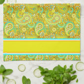 Linge De Cuisine paisley jaune cyan (Plié)
