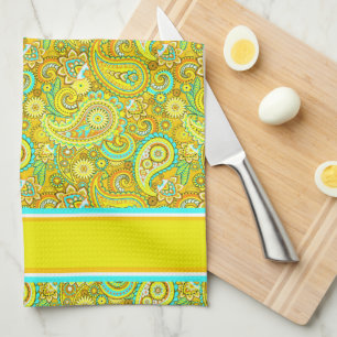 Linge De Cuisine paisley jaune cyan