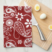 Linge De Cuisine Paisley rouge foncé; Floral (Quart Plié)