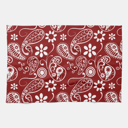 Linge De Cuisine Paisley rouge foncé; Floral (Horizontal)