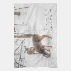 Linge De Cuisine Paix sur Terre - Deux Cerfs dans Snowy Woods