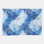 Linge De Cuisine Palm Leaf Print, Cobalt, blanc et bleu ciel (Horizontal)