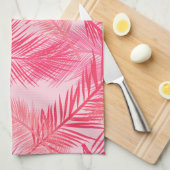 Linge De Cuisine Palm Leaf Print, Fuchsia, Coral et Pastel Pink (Quart Plié)
