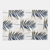 Linge De Cuisine Palmier bleu moderne Feuille Gold Strots Blanc Des (Horizontal)