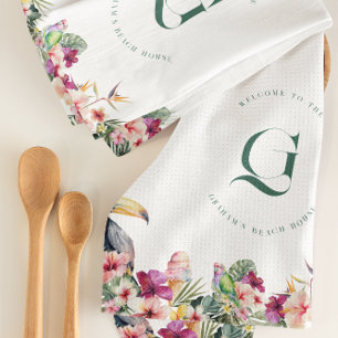Linge De Cuisine Palmier Floral Tropical Monogram Beach House