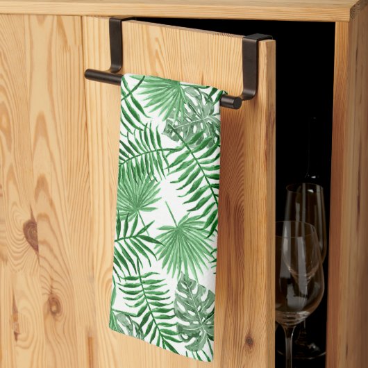 Linge De Cuisine Palmier vert tropical Feuille Aquarelle d'été Art  (Pliage en tiers)