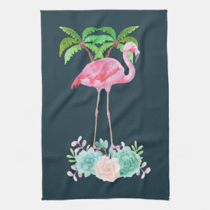 Linge De Cuisine Palmiers Flamants roses roses et succulents florau