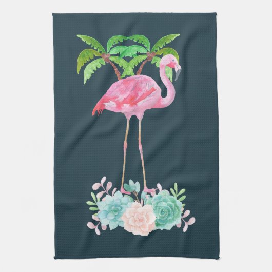 Linge De Cuisine Palmiers Flamants roses roses et succulents florau (Vertical)