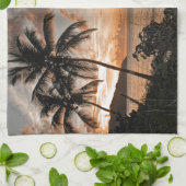 Linge De Cuisine Palmiers Tropical Sunset Beach (Plié)